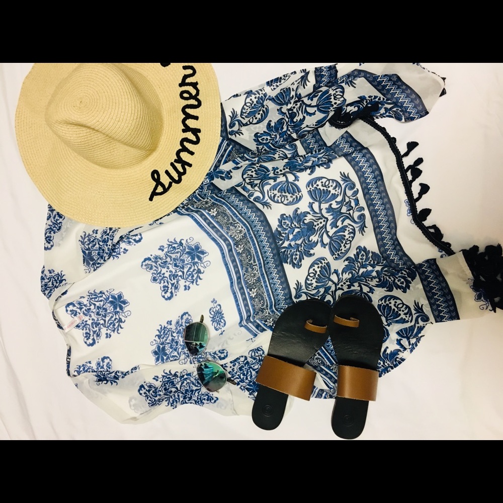 Blue swim suit cover up
